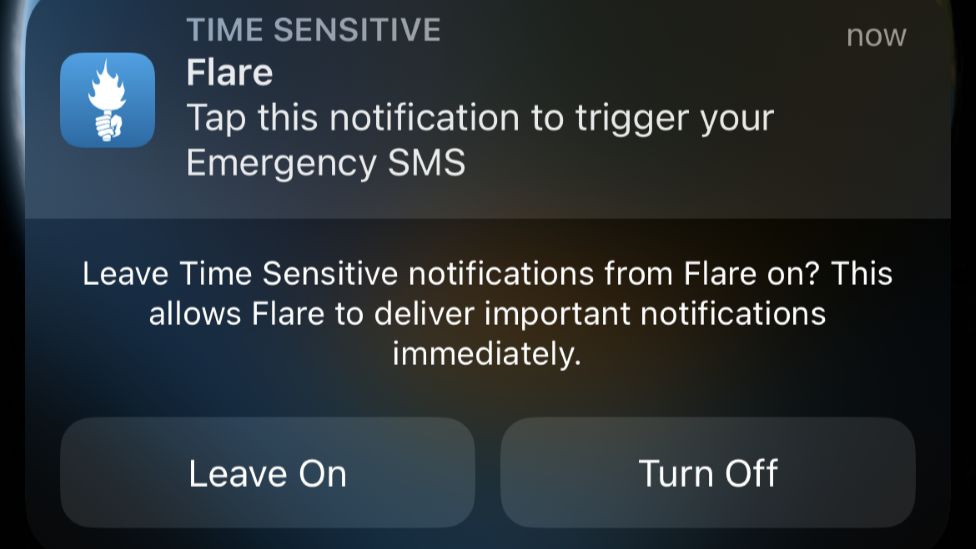 A notification on the lock screen of a phone from Flare that allows people to send emergency messages while their phone is locked.