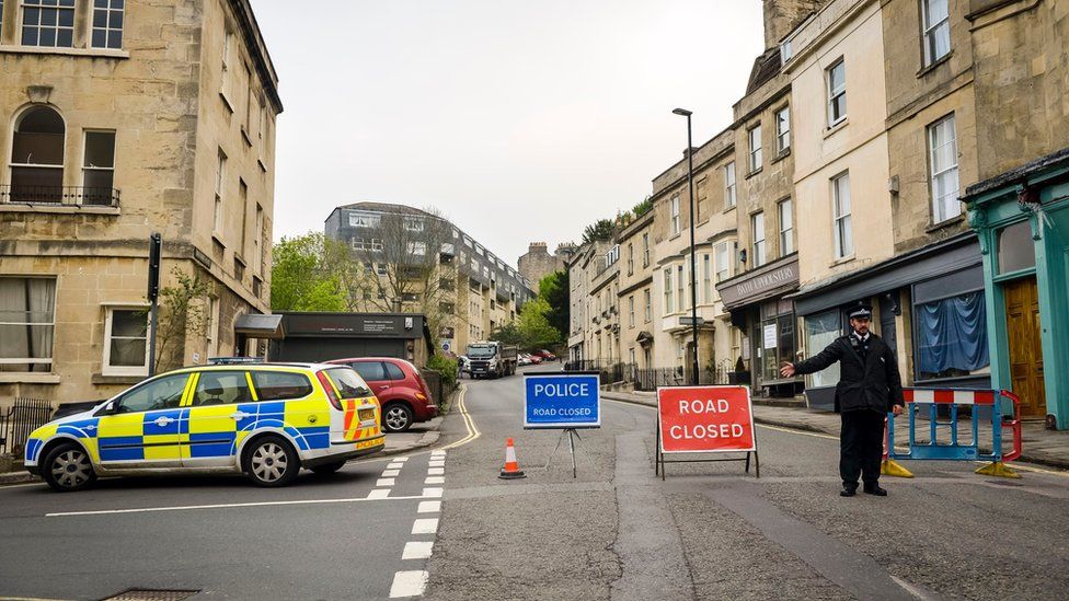 Police road closure in Bath