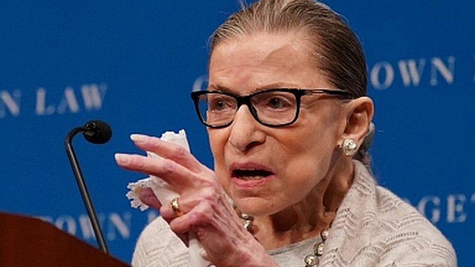 US Supreme Court Justice Ruth Bader Ginsburg delivers remarks during a discussion hosted by the Georgetown University Law Center in Washington, DC, September 12, 2019