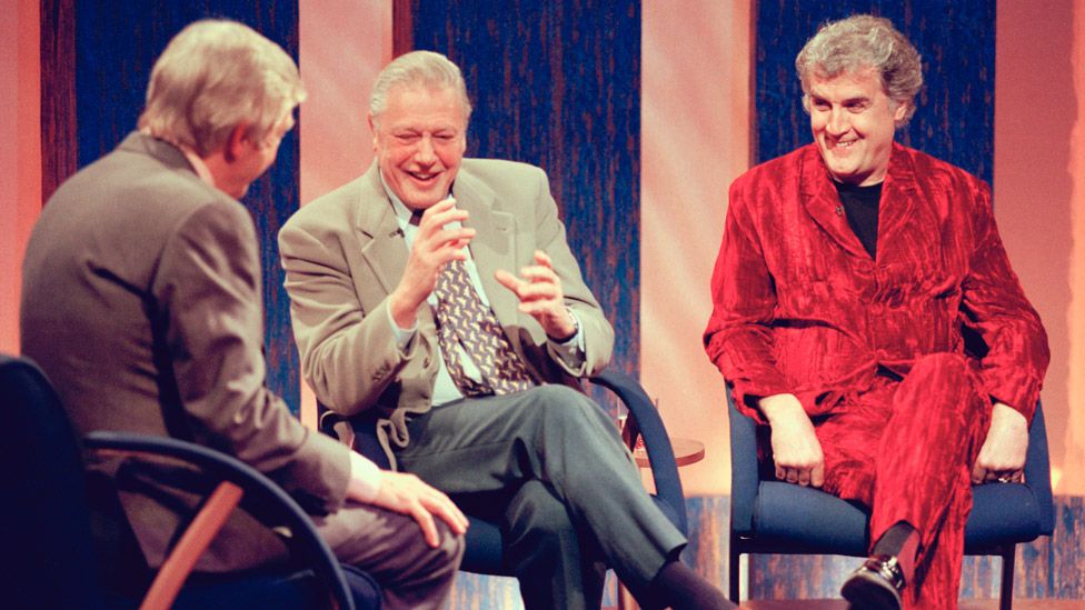 Sir Michael Parkinson with Sir David Attenborough and Sir Billy Connolly in 1998