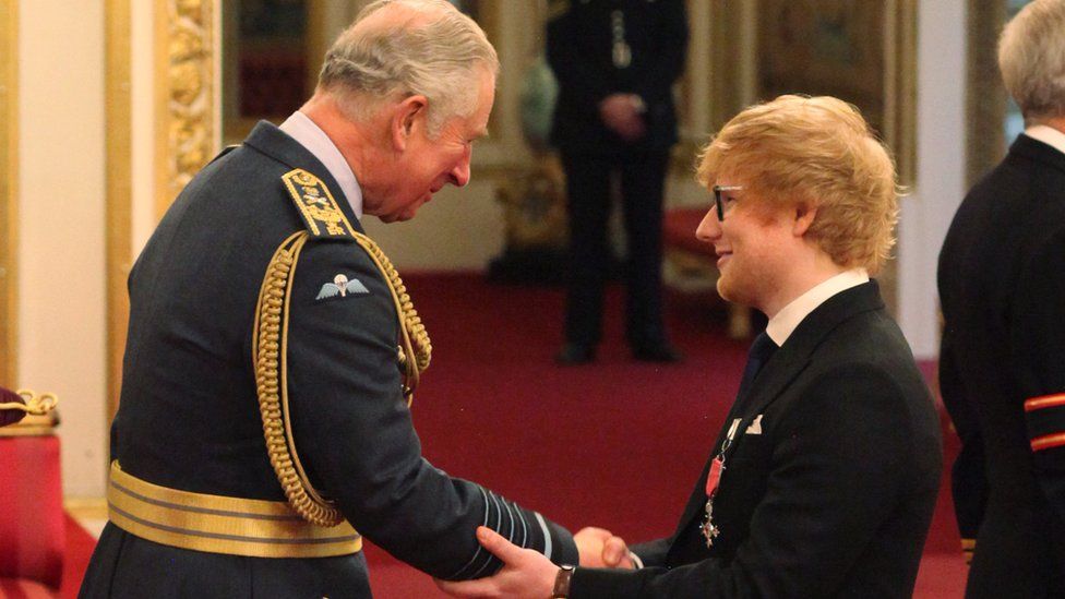 Ed Sheeran MBE with Prince Charles