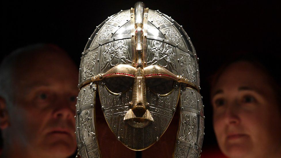 Warrior helmet on display at Sutton Hoo