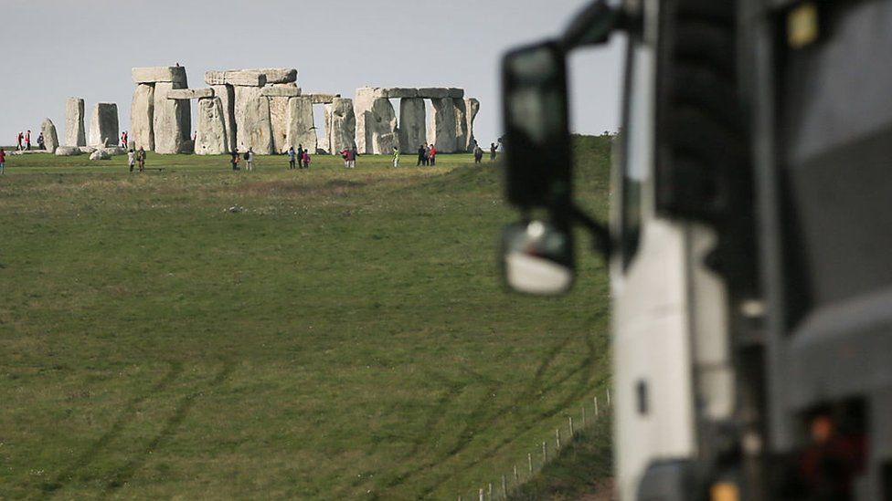 Lorry going past Stonehenge