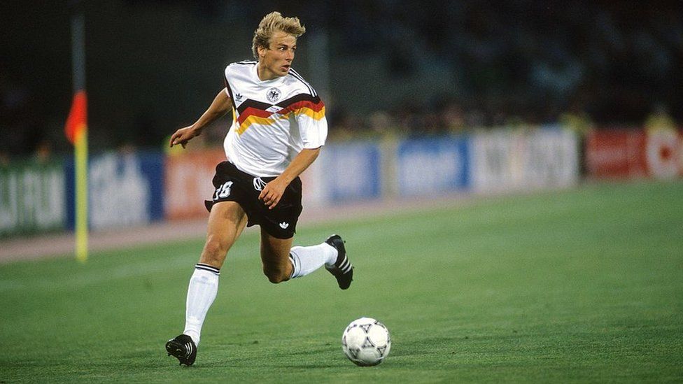 West Germany's Jurgen Klinsmann in action against Argentina in the 1990 World Cup final