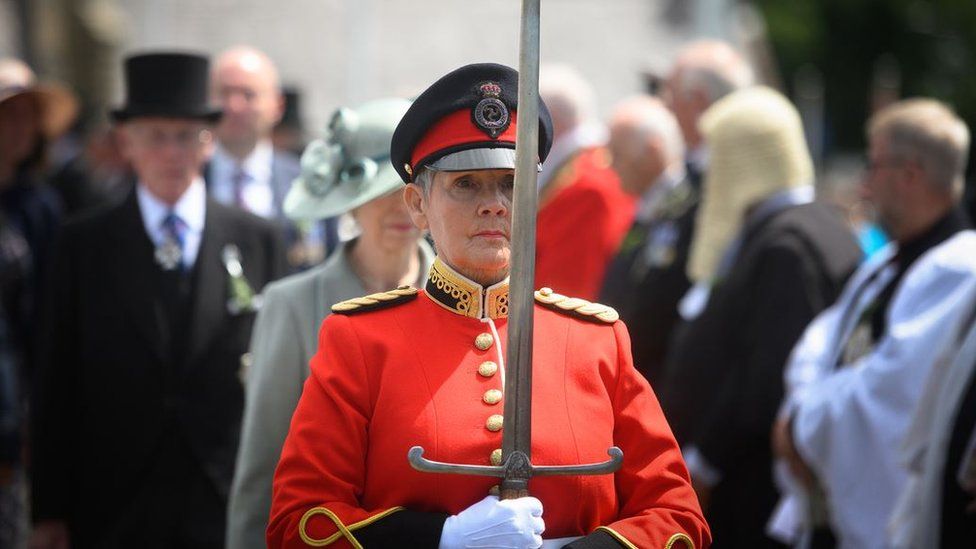 Bernadette Williams carrying the Sword of State at Tynwald Day