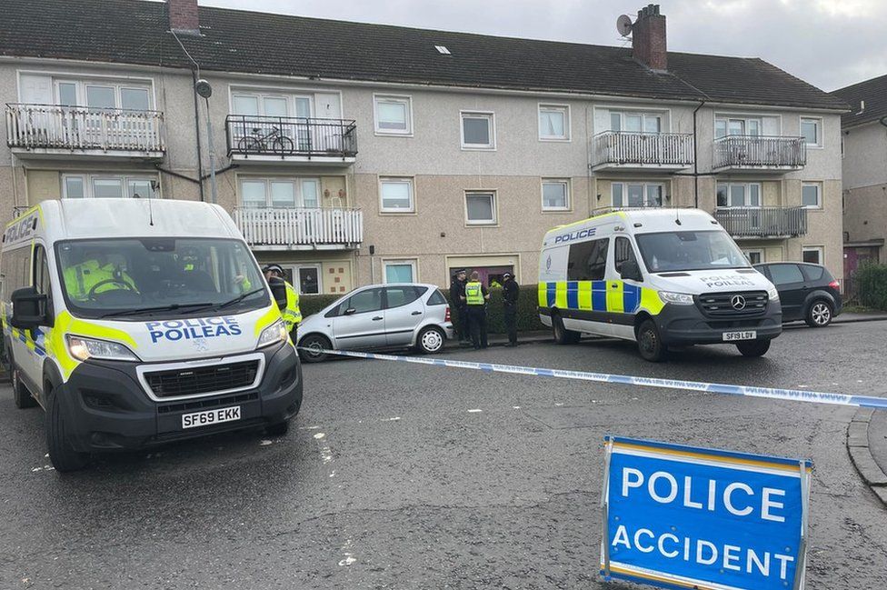 Police at the scene in Newfield Place, Rutherglen