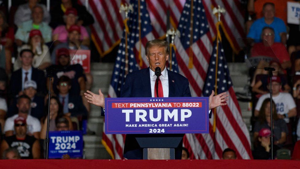 Trump speaks at a rally at Erie Arena in 2023