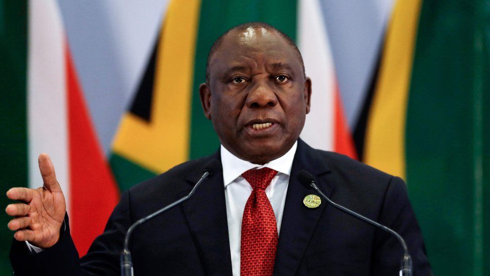 South African President Cyril Ramaphosa speaking in Johannesburg, July 2018