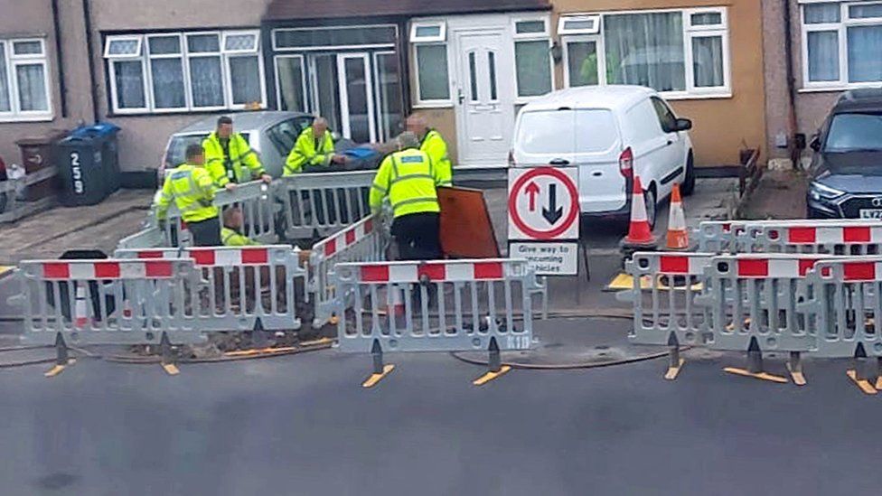 Gas engineers working in Galpin's Road in Thornton Heath, south London some time last week.