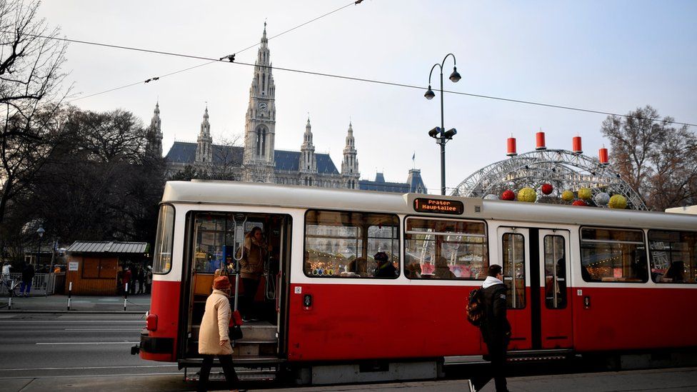 A tram in Vienna, Austria
