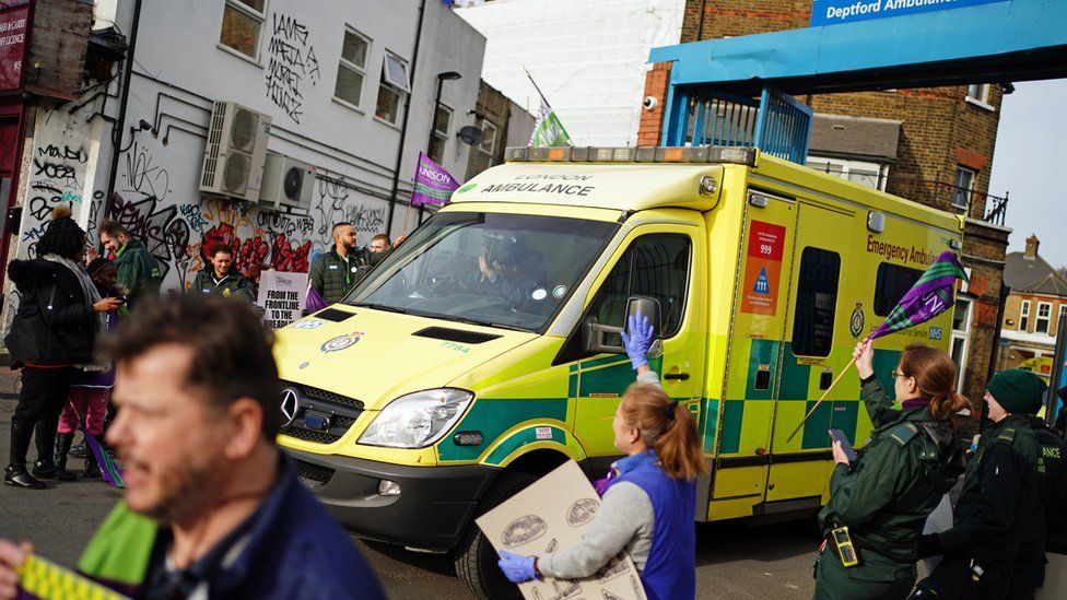 Picket line of ambulance workers