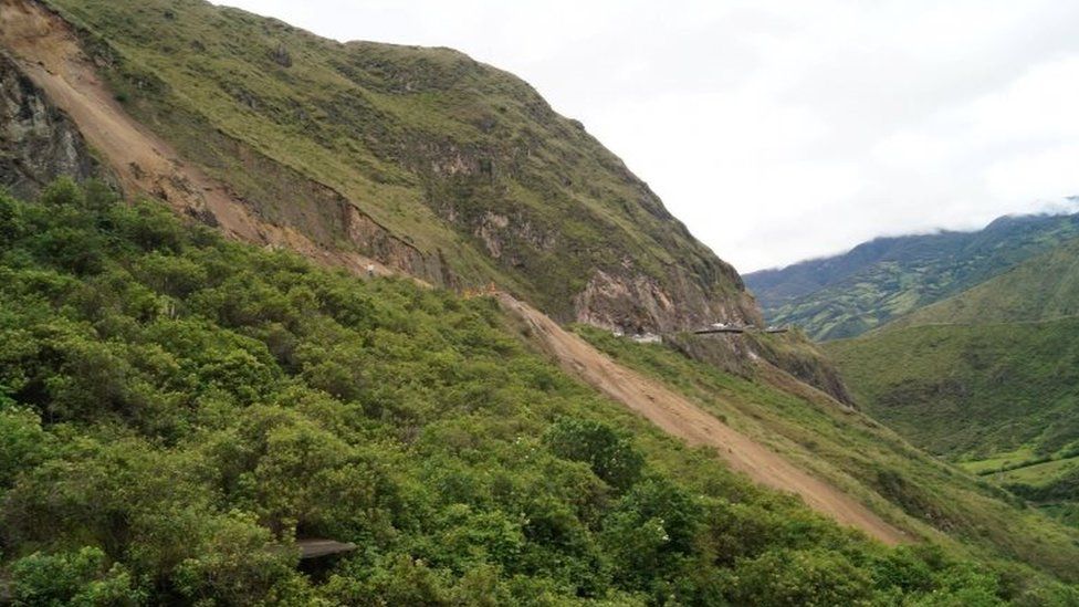 The site of a landslide in Narino, Colombia, January 21, 2018, in this picture obtained from social media.