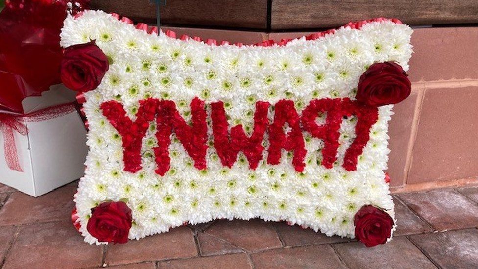 Floral tribute at the Hillsborough memorial at Anfield