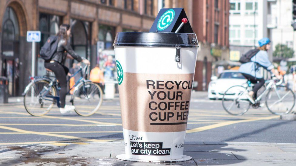 The coffee cup recycling bins