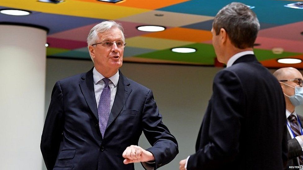 The EU's chief negotiator Michel Barnier speaking to the Austrian ambassador