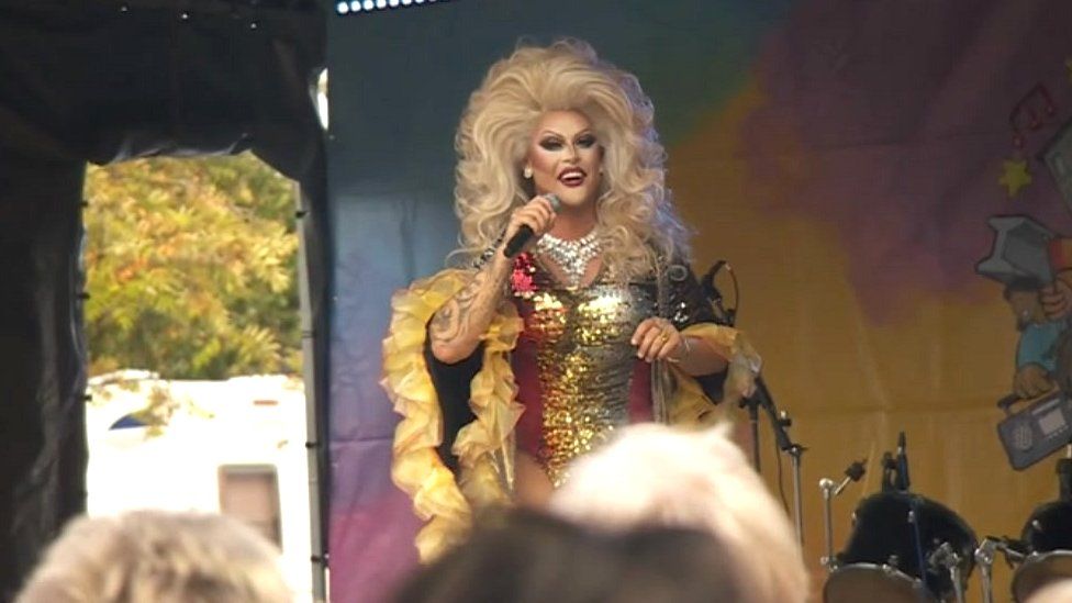 Drag queen on stage at Scunthorpe Pride