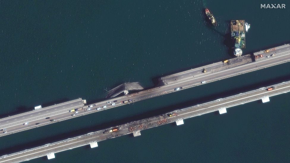 Maxar satellite image shows damaged part of bridge
