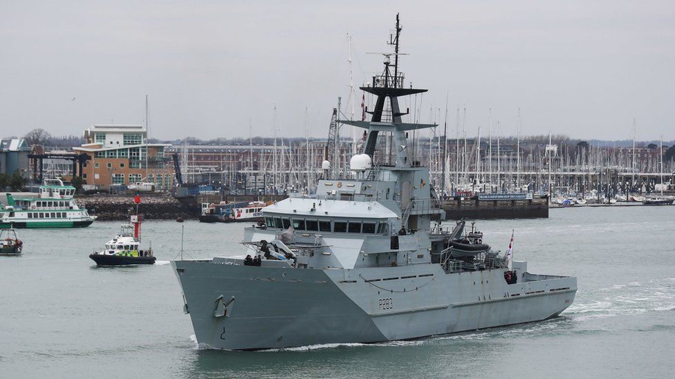 HMS Mersey leaving Portsmouth