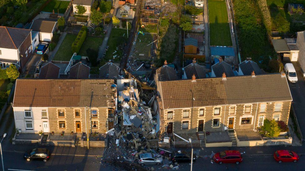 Aerial image showing damage to house in Seven Sisters, Neath Port Talbot