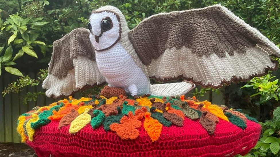 Crochet owl postbox topper