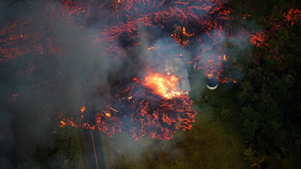 Lava consumes a home, as volcanic activity continues on Kilauea"s east rift zone, within the Leilani Estates subdivision, near Pahoa, Hawaii, USA, 06 May 2018.