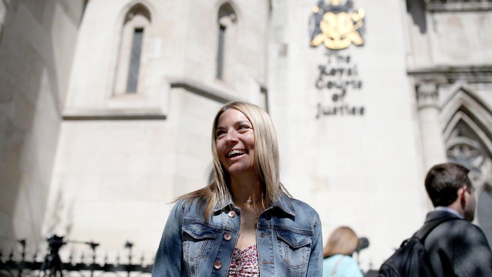 Emma Jones, the daughter of now deceased postmaster Julian Wilson, outside the Royal Courts of Justice, London, after her father's conviction was overturned by the Court of Appeal.