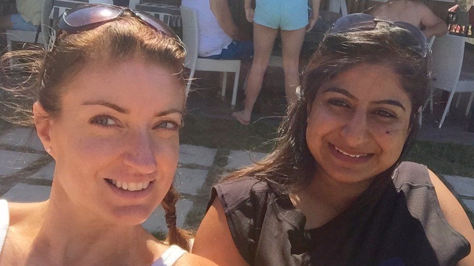Jay Virdee with her best friend on holiday in the Greek islands