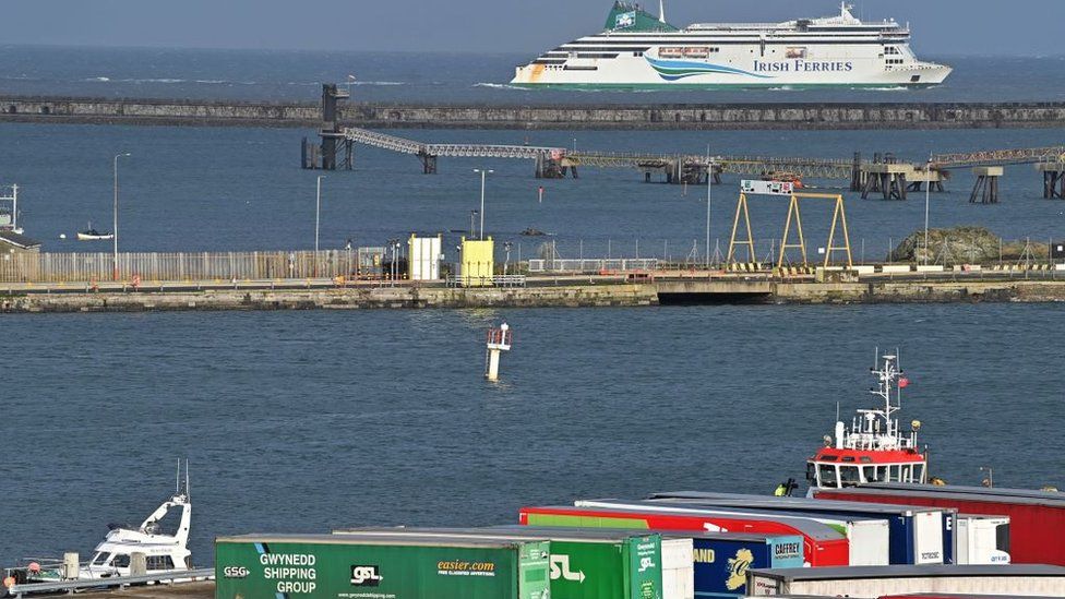 A ferry leaves Holyhead port