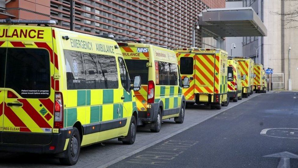 Ambulances outside the Royal London Hospital in London