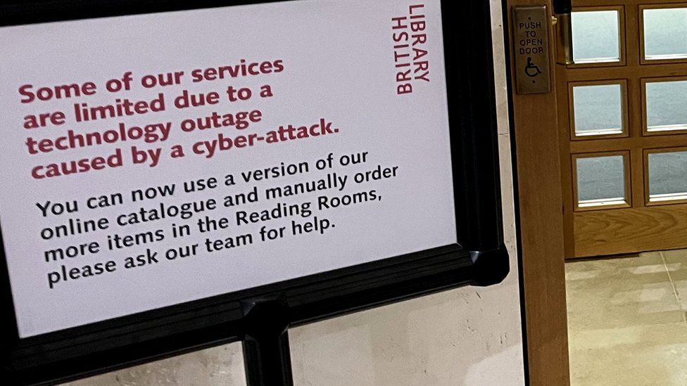 Warning sign over British Library services