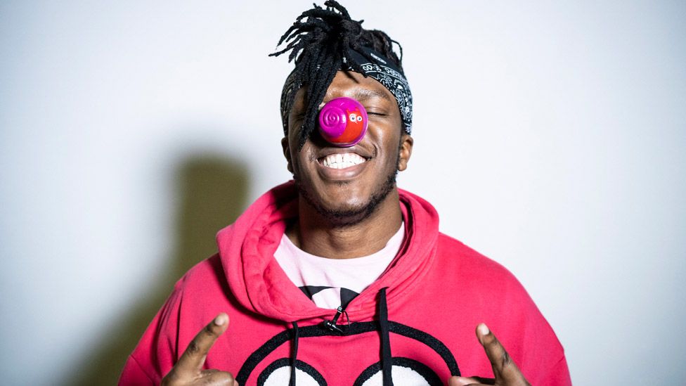 KSI wearing a red nose