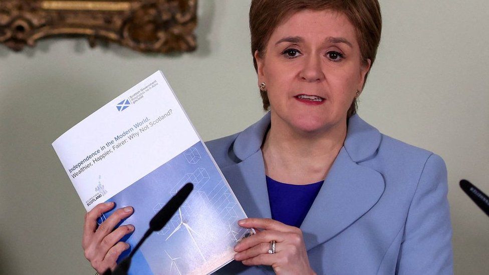 First Minister Nicola Sturgeon speaking at a press conference in Bute House in Edinburgh at the launch of new paper on Scottish independence.