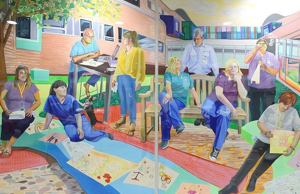 Painting called Team Time Storytelling, Alder Hey Children’s Hospital Emergency Department, Covid Pandemic, 2020