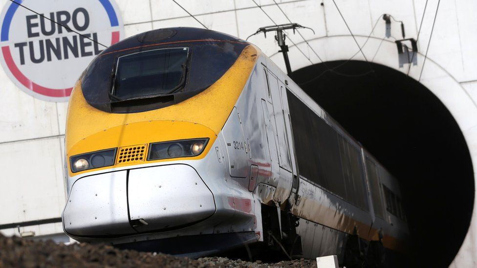 A train exits the Channel Tunnel in near Calais, Frannce, 5 May 2014