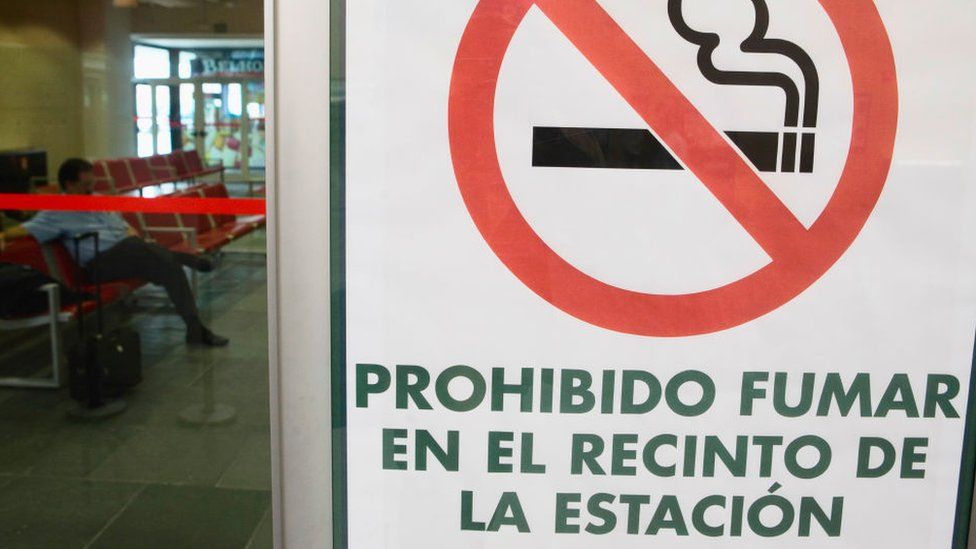 No smoking sign at train station, Spain