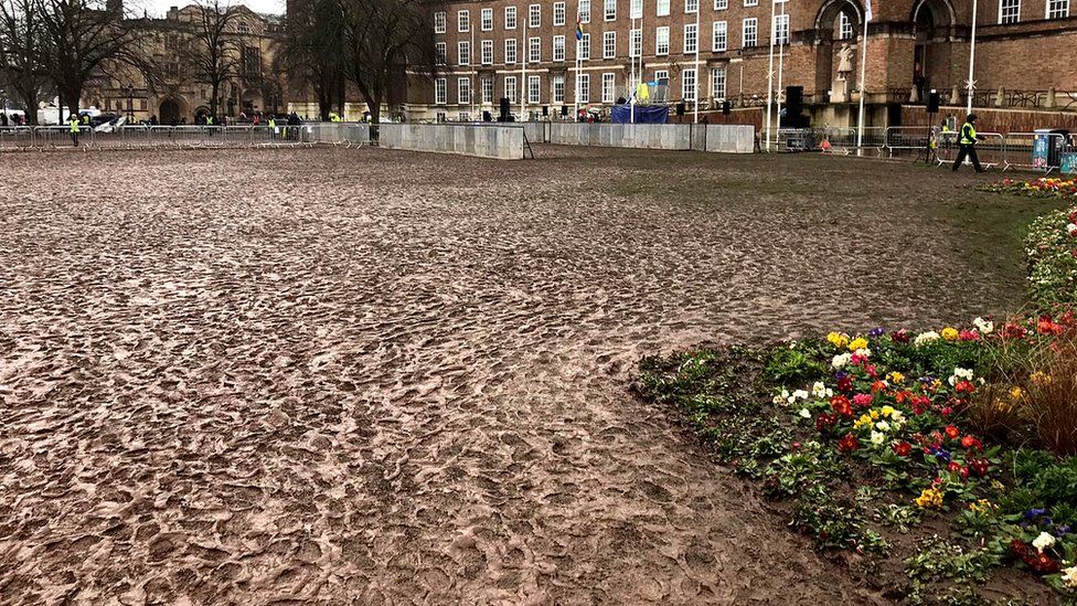 A muddy College Green in Bristol after Greta Thunberg's visit