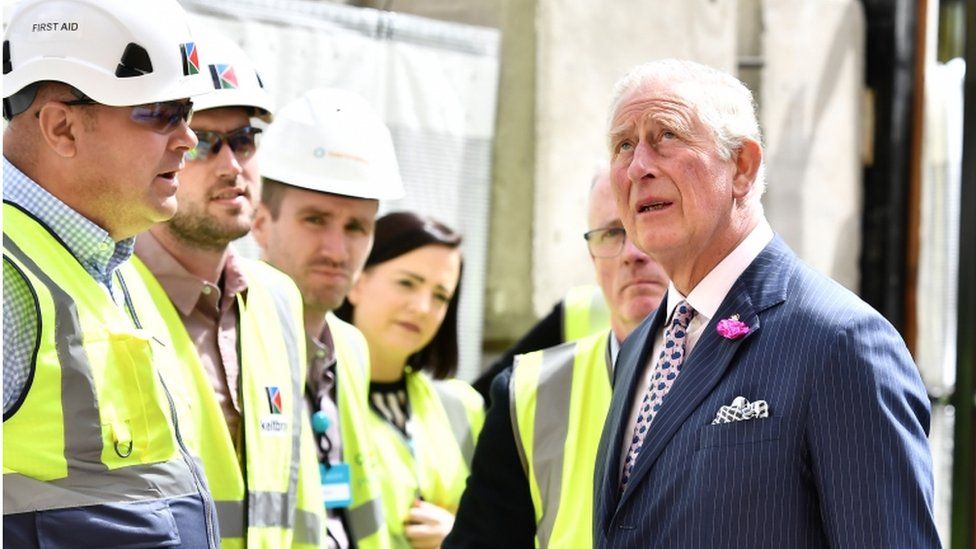 Prince Charles discussed the the major Bank Buildings restoration job with workers on the site