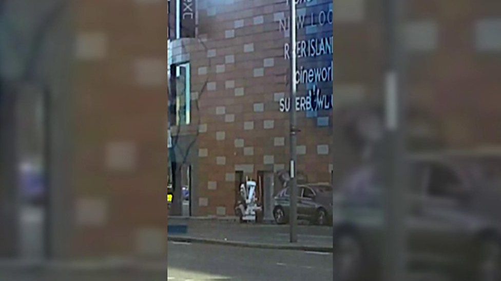 A police robot approaches the 'suspicious vehicle' in Newport