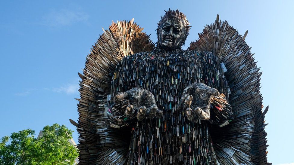 Knife Angel sculpture, made of 100,000 confiscated knives
