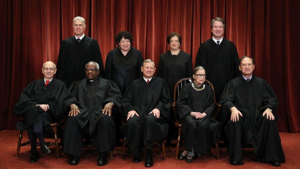 The US Supreme Court justices pose for their official portrait in November 2018