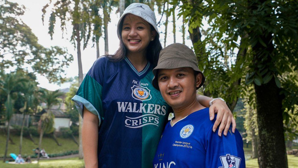 Indonesian Leicester City fans Bagas Wira Paksi and his wife.