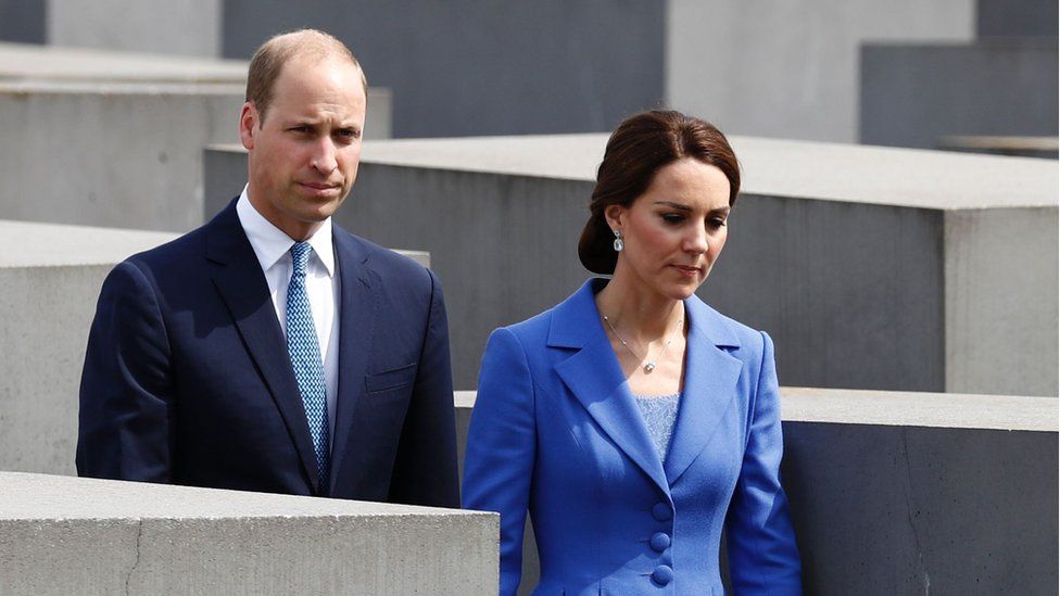 The Duke and Duchess of Cambridge walk through the Memorial to the Murdered Jews of Europe