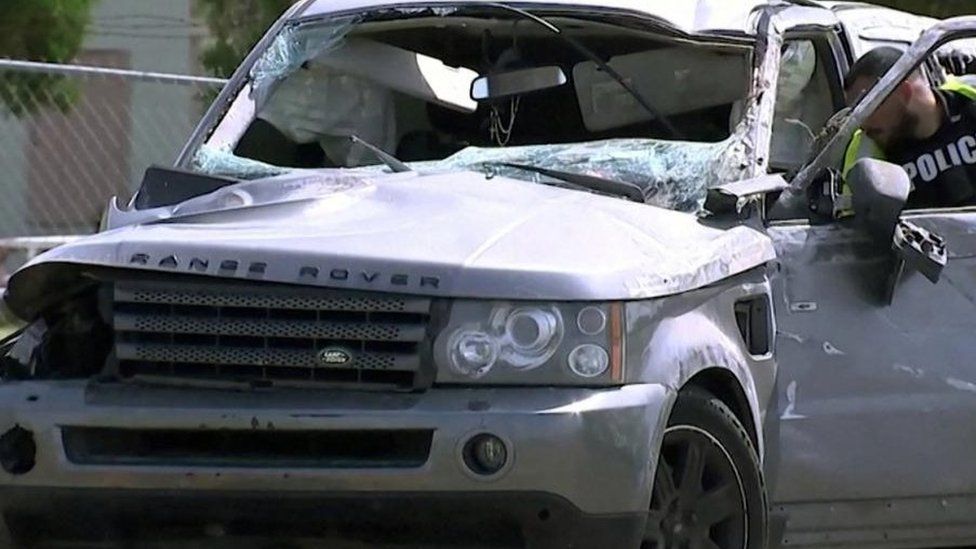 Remains of the Range Rover used by George Alvarez