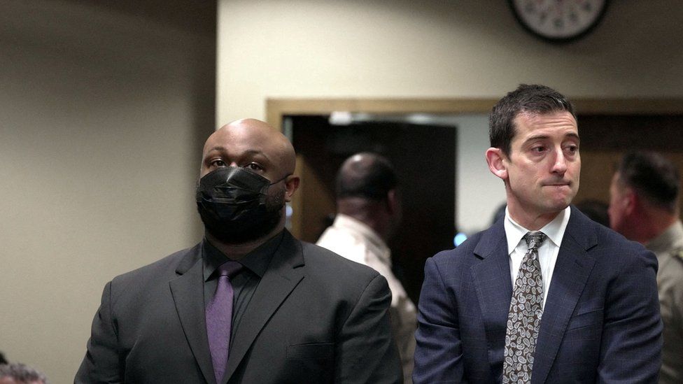Desmond Mills Jr (L) with attorney Blake Ballin at a hearing in Memphis in February