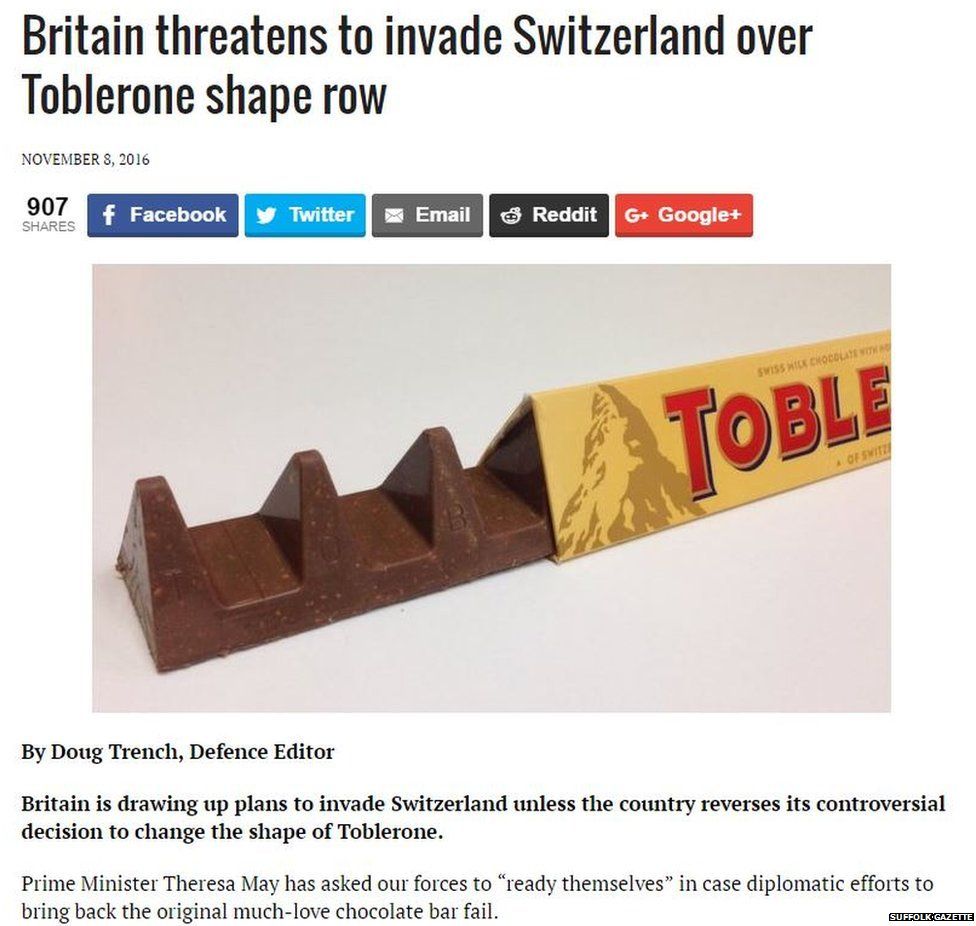 A spoof story about toblerone