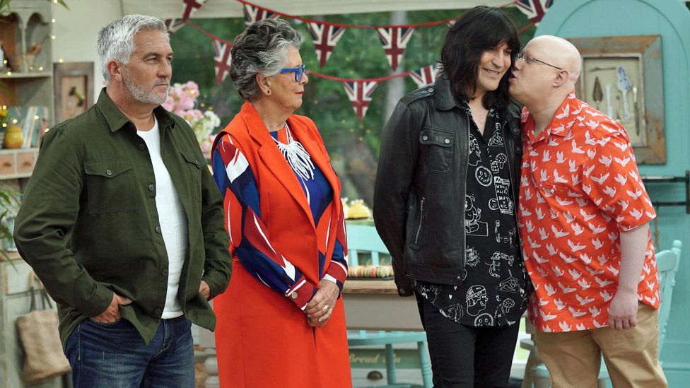 Paul Hollywood, Prue Leith, Noel Fielding and Matt Lucas on The Great British Bake Off