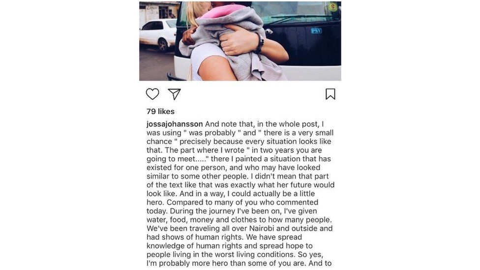 Jossa Johansson issued an explanation of the post many found offensive
