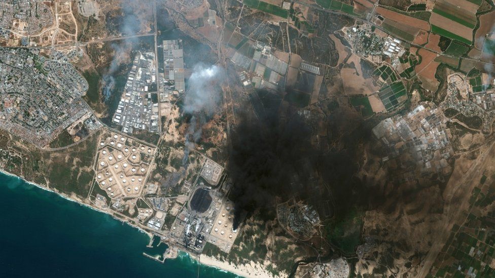 A satellite image shows an overview of Ashkelon, which has been attacked by rockets fired from Gaza