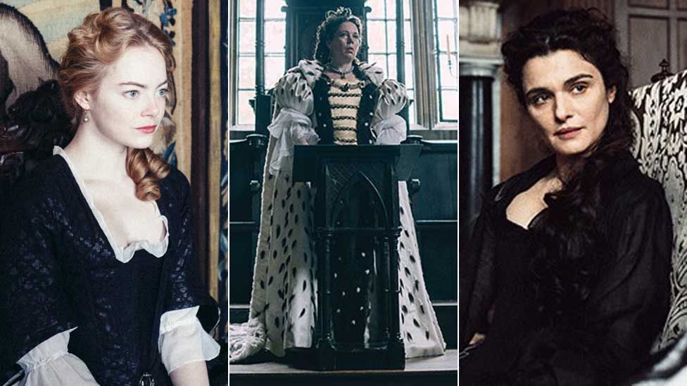 Emma Stone, Olivia Colman and Rachel Weisz in The Favourite