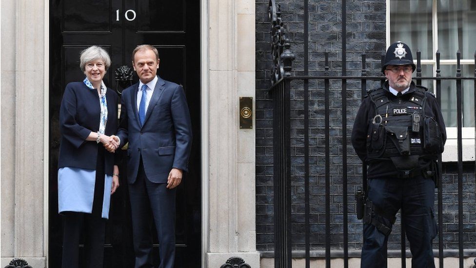 Donald Tusk and Theresa May at Downing Street